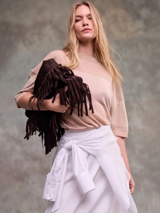 NEW Fringed Suede Shoulder Bag - Dark Brown KENNETH COLE - Picture 4 of 5